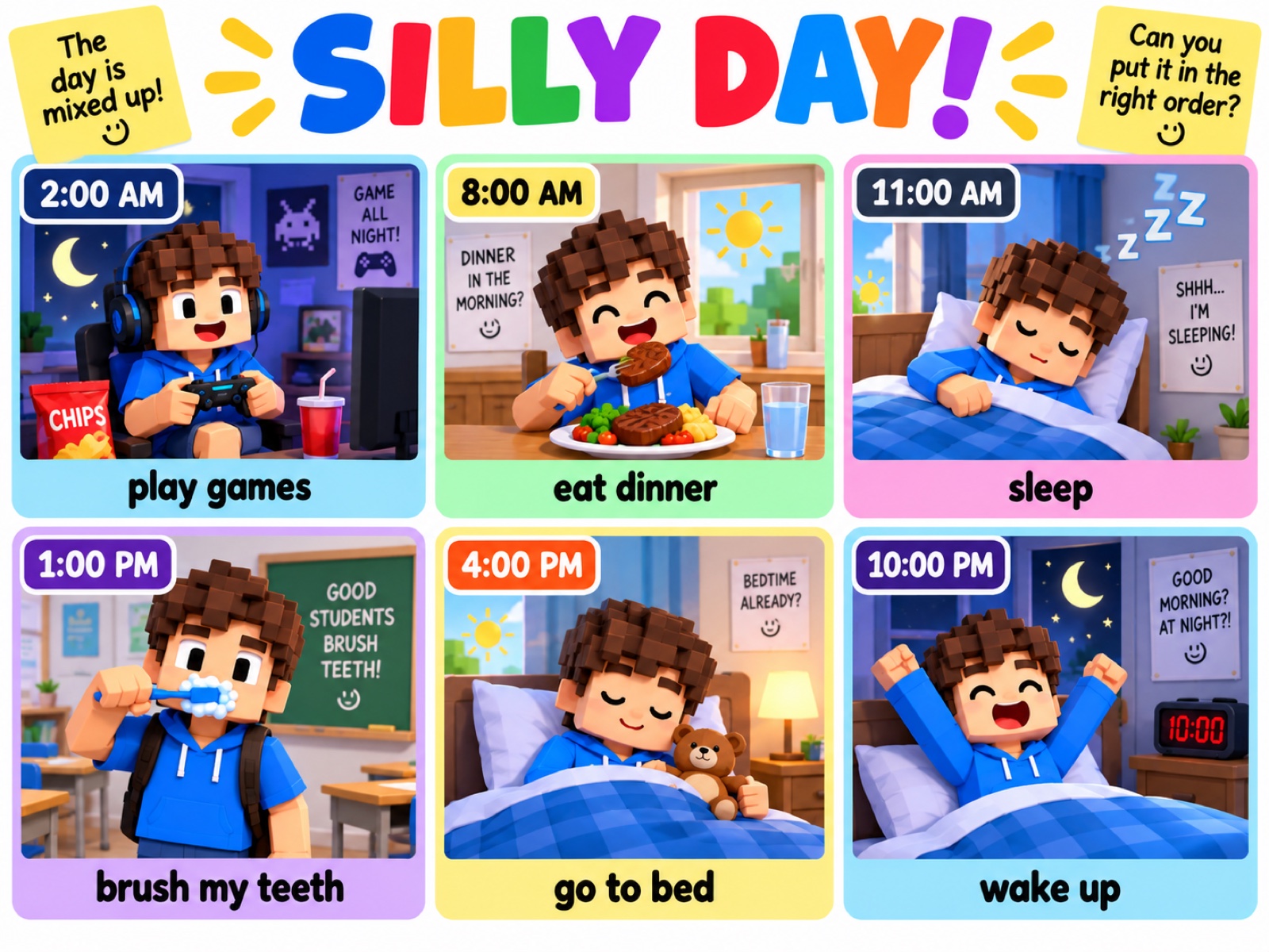 A silly mixed-up day with activities at the wrong times